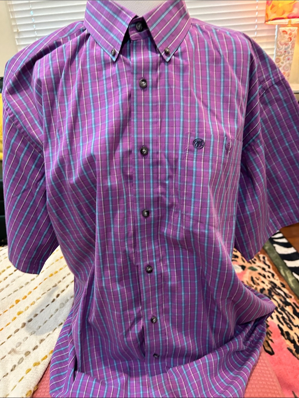 Wrangler Purple Plaid Short Sleeve Button-Down Shirt GOING SOON! - Picture 2 of 5